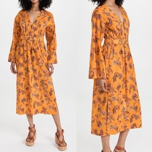 NEW A.L.C. Willa Printed Midi Dress Womens Size 0 V-Neck Long Sleeve ALC. 15